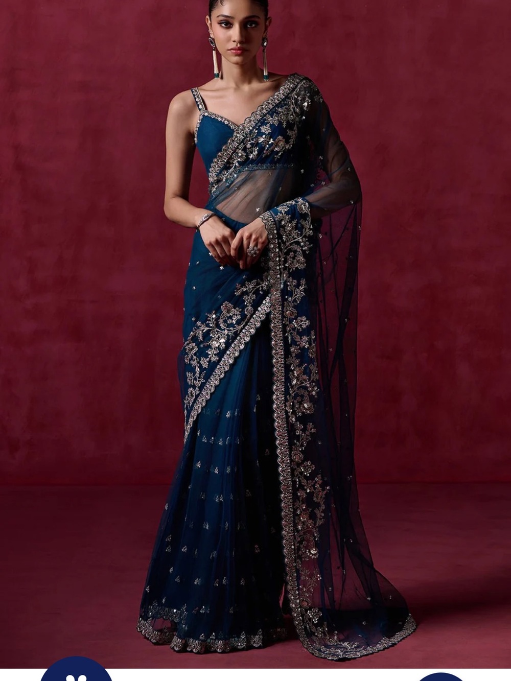 Elegant Navy Blue Embellished Bridal Saree